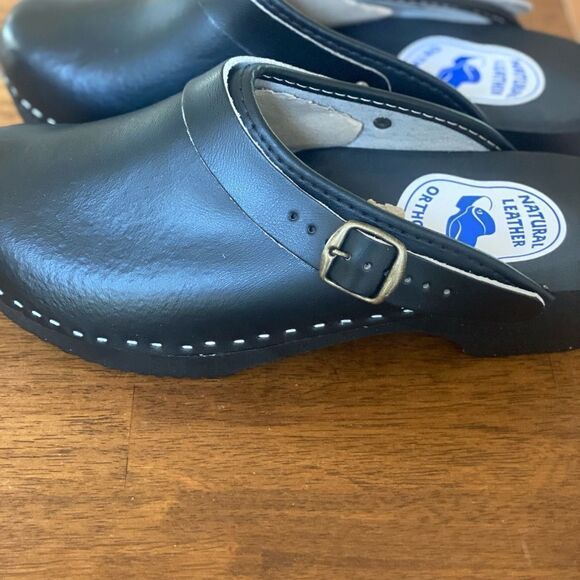 Orthopedik natural leather wooden clog blk size 41 new in packaging - Picture 1 of 5